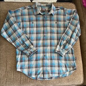 Patagonia Blue, Gray & Pink Plaid Long-Sleeve Button-Down Shirt VGUC Size Large